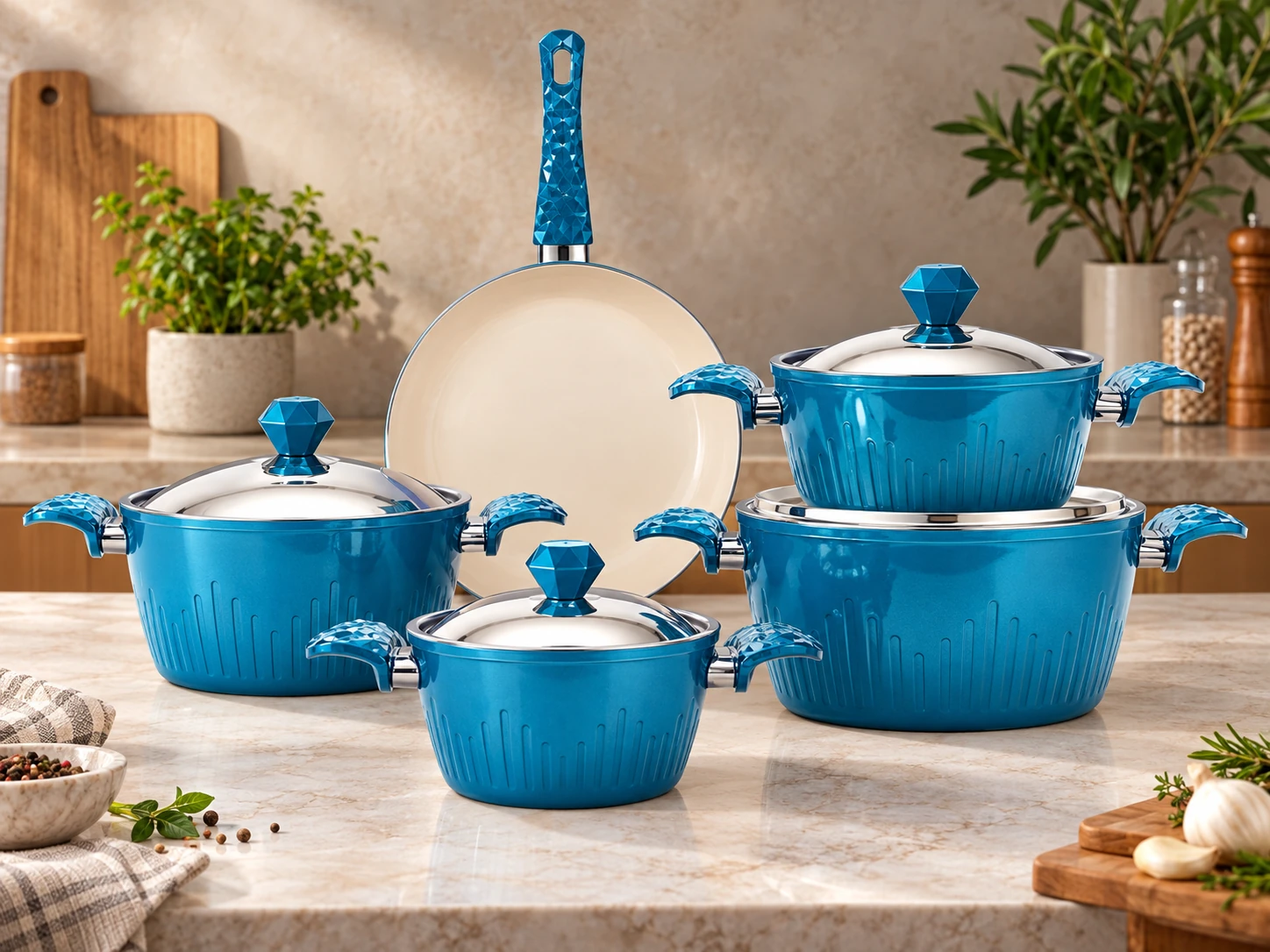 Bonetti 9 Parça Linova Seramik Set – Mavi